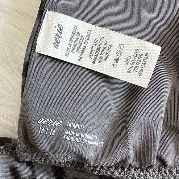 Aerie Gray Leopard Ruffle Tie Longline Triangle Bikini Top - Picture 10 of 12